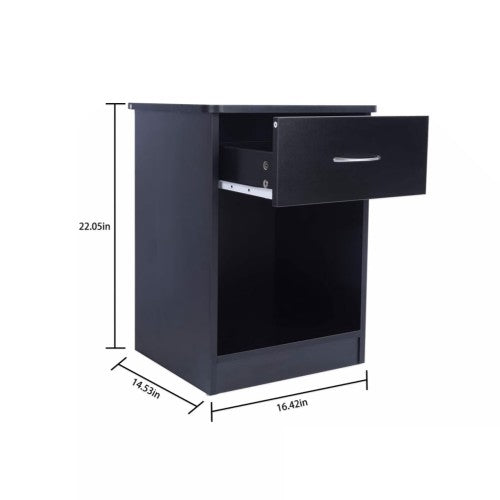 Set of 2 Nightstand, Bedside Table with Drawer and Open Shelf, Modern MDF Bedside Side End Table for Home, Bedroom (Black) Set of 2 Nightstand, Bedside Table with Drawer and Open Shelf, Modern MDF Bedside Side End Table for Home, Bedroom (Black)